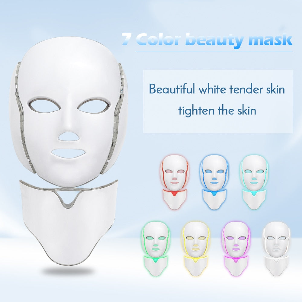 LED Facial Mask 7 Colors Light Phototherapy Red Light Therapy Skin Beauty Treatment