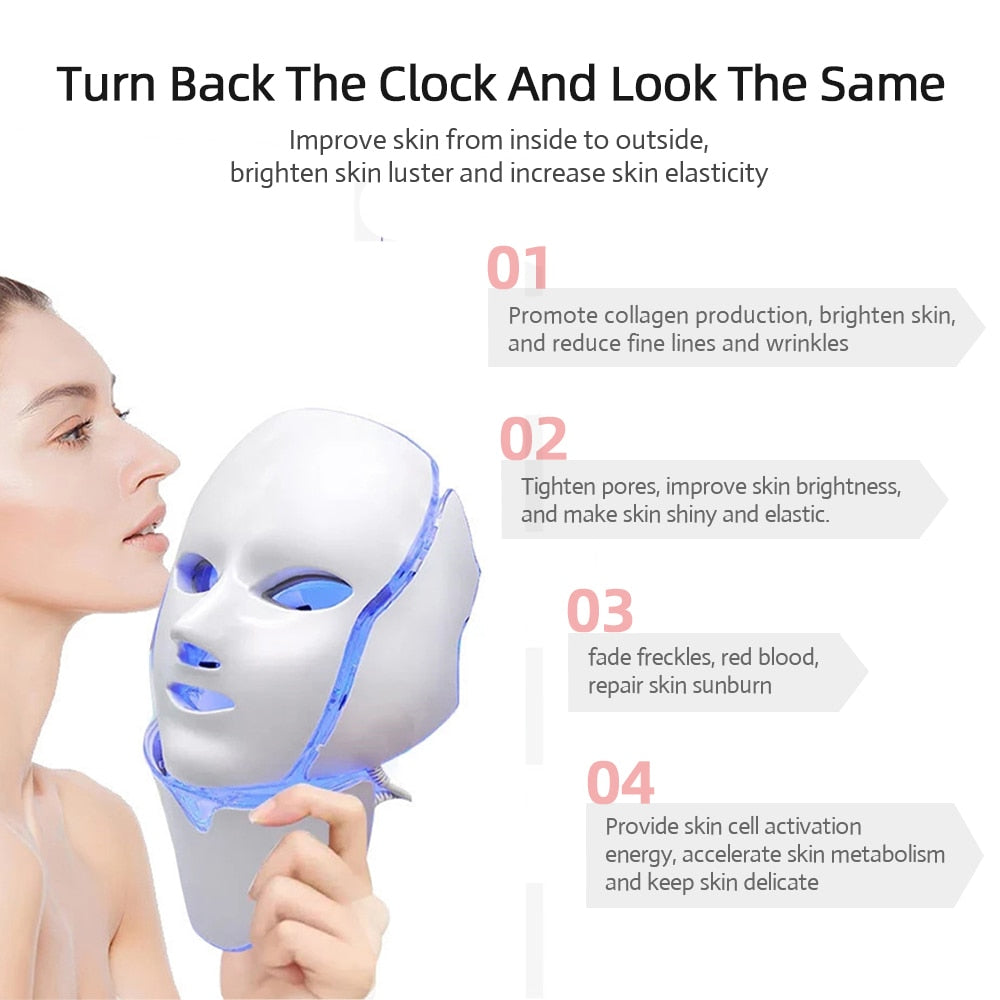 LED Facial Mask 7 Colors Light Phototherapy Red Light Therapy Skin Beauty Treatment