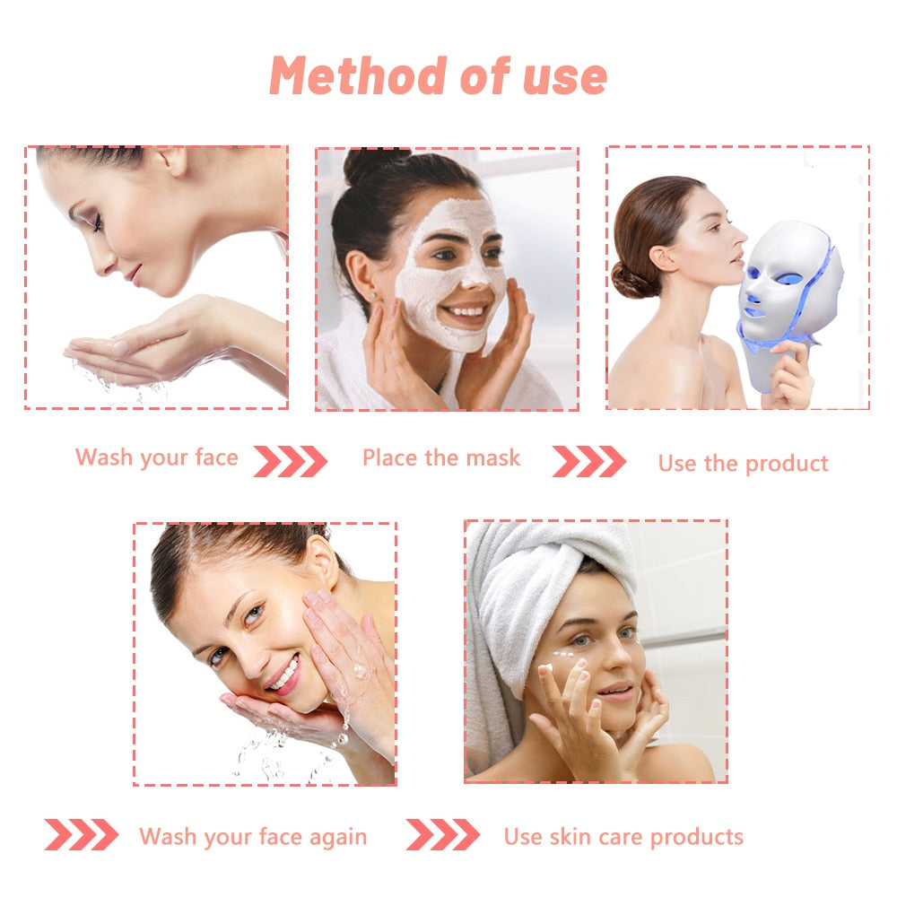 LED Facial Mask 7 Colors Light Phototherapy Red Light Therapy Skin Beauty Treatment